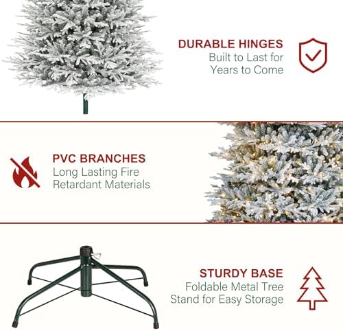 Hykolity 9 ft Prelit Flocked Christmas Tree with 600 Warm White LEDs