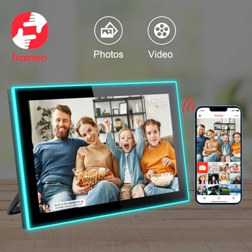 32GB FRAMEO 10.1 Inch WiFi Digital Photo Frame, 1280x800 HD IPS LCD Touch Screen, Auto-Rotate, 32GB Storage, Support USB Drive/SD Card Extend Storage, Share Moments via Frameo App