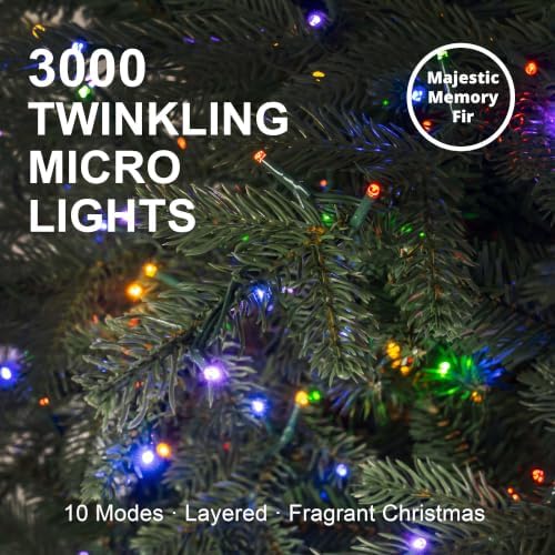 Glitzhome Prelit Artificial Christmas Tree, 9ft Full Realistic Majestic Memory Fir with 4,444 Tips and 3,000 Twinkling Micro Lights, 10 Lighting Functions w/Remote Control for Indoor Holiday Decor