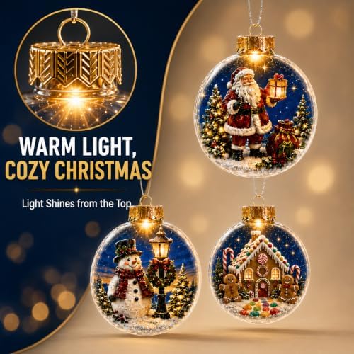 9 Pack Lighted Christmas Ball Ornaments with Flat Acrylic Inserts