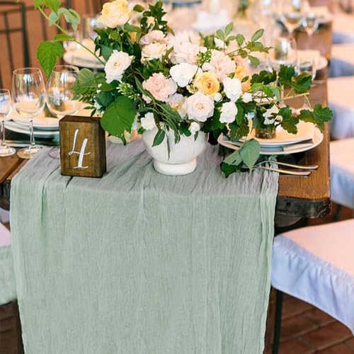 1 Pack Cheesecloth Table Runner 10Ft Christmas Gauze Boho Table Runners for Wedding Decor Bridal Shower Decorations Baby Shower Party(35" x 120")