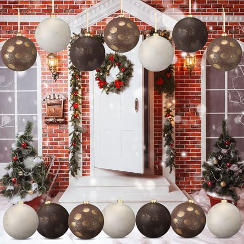 6 Pcs 6'' Large Neutral Christmas Ball Ornaments Brown Beige Tan