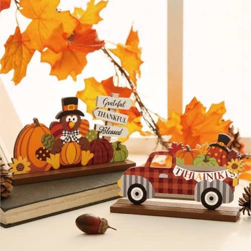 3 Pcs Fall Centerpieces for Tables, Wooden Autumn Fall Decorations for Home