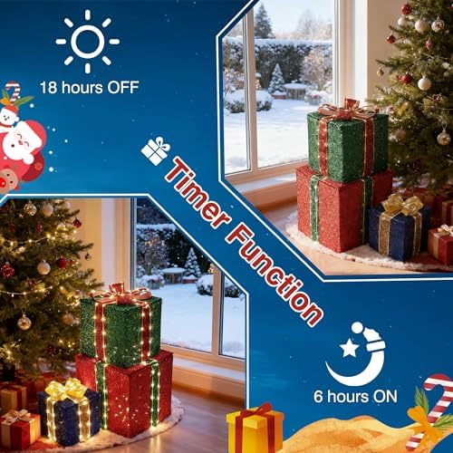 Set of 3 Christmas Lighted Gift Boxes - Warm White 160 LEDs Outdoor Decor