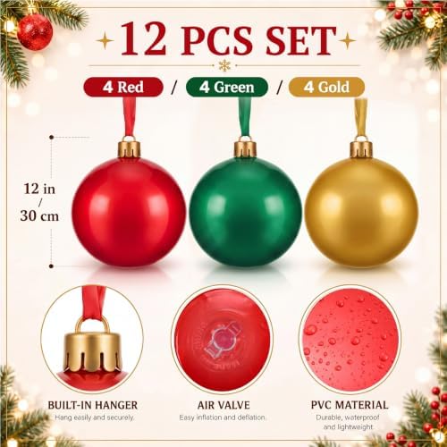 12 Set 12'' Large Christmas Inflatable Balls Ornament Ceiling Outdoor Decor