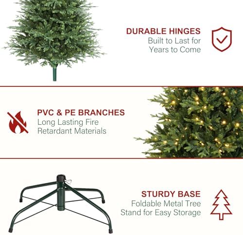 Hykolity 7.5 ft Prelit Christmas Tree with Realistic PE Foliage