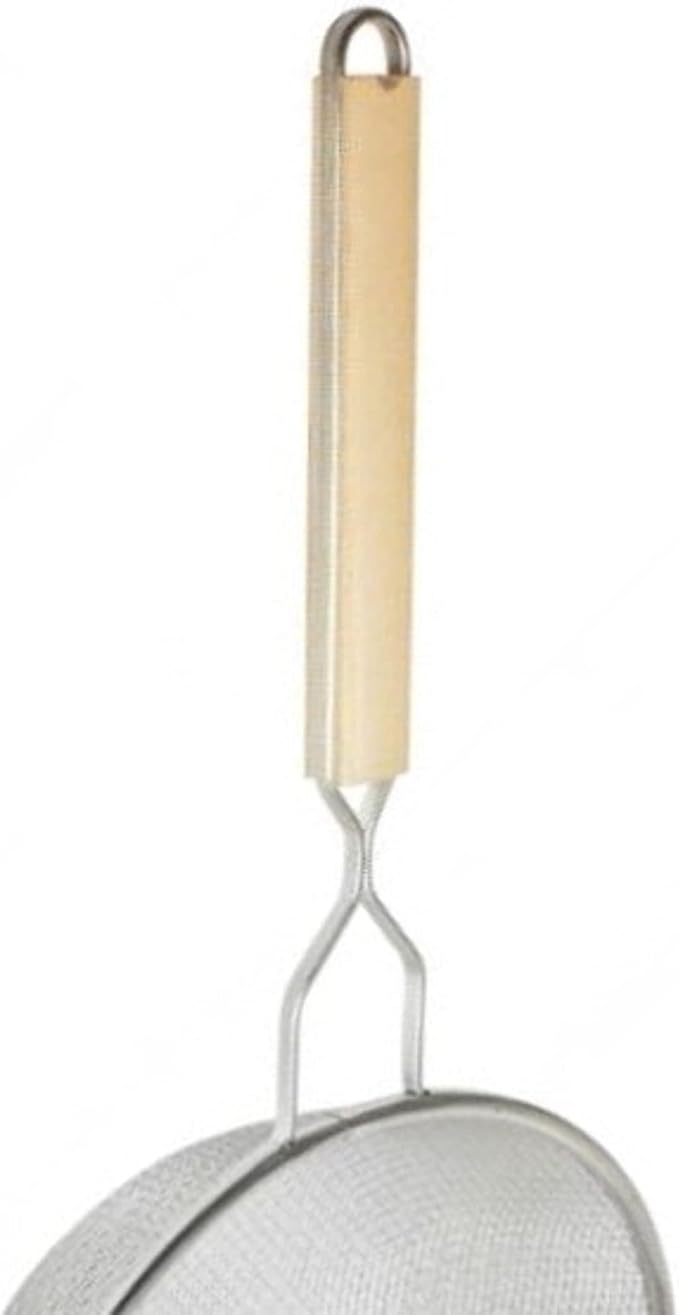 TrueCraftware- 10-Inch Double Medium Mesh Strainer Stainless Steel 10-3/4" Handle Length Wooden Handle- Kitchen Utensil Food Strainer Skimmer Spoon for Cooking Sieve Sifters Pasta Fruits Vegetable