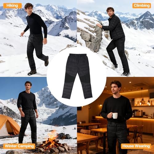 Men's Winter Warm Puffer Pants Windproof Loose Utility Insulated Snow Ski Trousers for Outdoor Activities