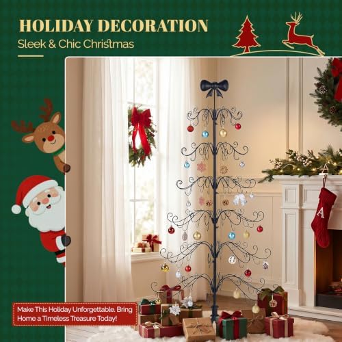 VINGLI 6FT Metal Christmas Ornament Tree, Wrought Iron Display Stand Black