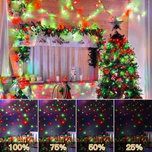 Ollny 200LED 66FT Red and Green Christmas String Lights Plug in with Remote