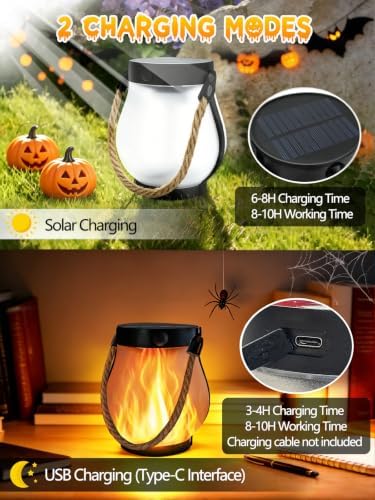 2 Pack Gen2 Solar Lanterns Outdoor Waterproof Halloween Solar Lights Flame