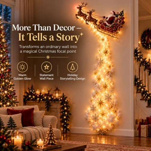Christmas Magic Trail Wall Light -3D LED Glowing Christmas Scene Wall Decoration, Santa Sleigh Reindeer Hanging Decoration Indoor Holiday Decor for Living Room, Festive Xmas Gift，Snowman