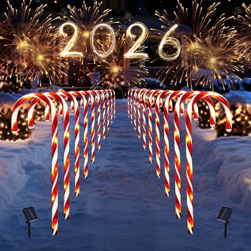 20 Pack Solar Candy Cane Lights, 21 Inch Red Christmas Yard Decor
