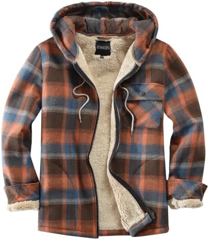 Elesuit Men's Full Zip Fleece Flannel Jacket Shirt Plaid Cotton Hoodie Coat