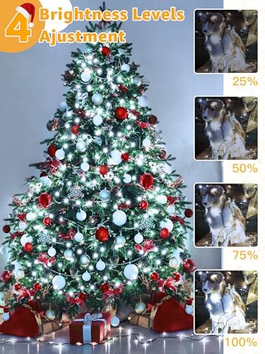 BrightChristmas 1000 LED 328 FT Outdoor String Lights with Remote and Timer, Dimmable with 8 Modes, Waterproof, Cool White Fairy Lights for Christmas Tree & Holiday Decor