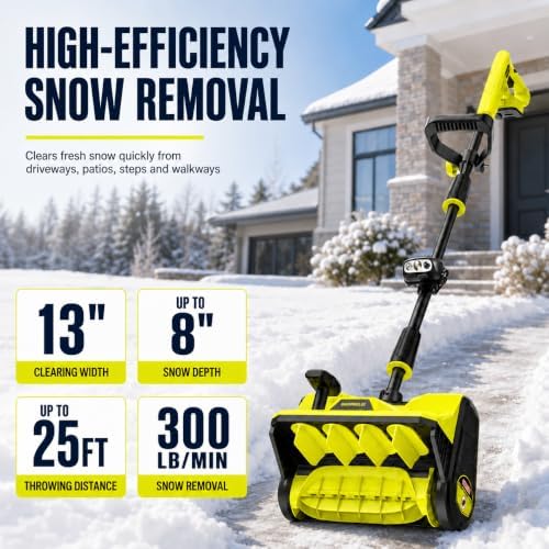 Cordless Snow Shovel, 13Inch Electric Snow Blower with 3 * 4.0 Ah Battery and Charger, Battery Powered Snow Removal with 25FT Throw Distance for Driveway,Steps, Patio, Sidewalk