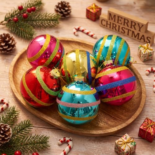 Soulchen 6 Pcs Vintage Glass Christmas Ornaments 4 Inch Retro Balls