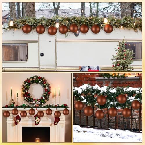Wettarn 8 Pcs 6" Brown Christmas Tree Plastic Ball Ornaments