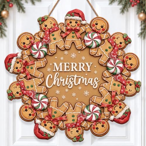 Gingerbread Christmas Decorations Merry Christmas Wreath Wooden Sign