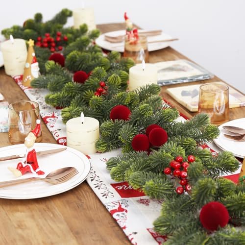 6FT Christmas Garland for Indoor Outdoor Table Fireplace Xmas Decorations