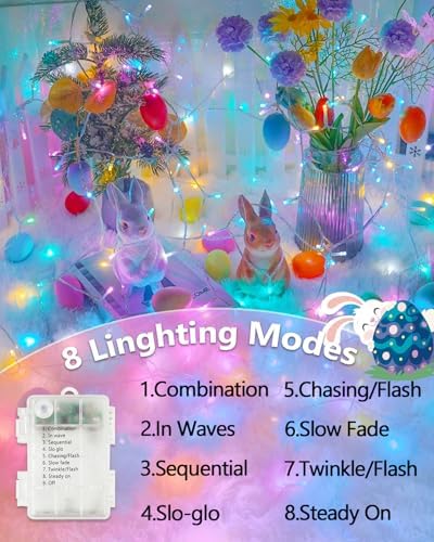 2 Pack 100 LED Easter Lights Battery Operated String Twinkle Fairy Lights