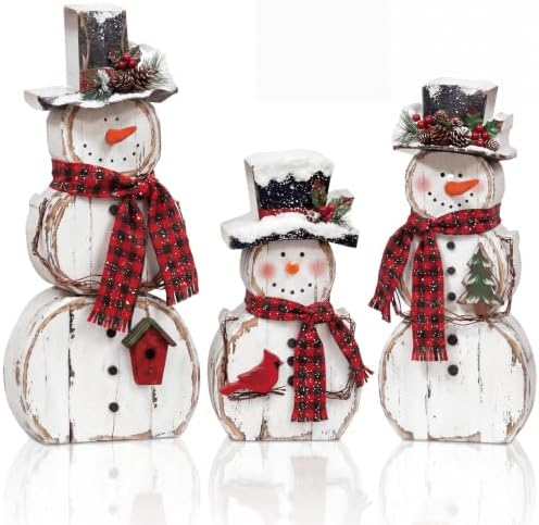 Barydat Snowman Christmas Indoor Decoration Rustic Wooden Table Decor