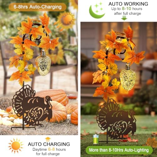 Thanksgiving Decorations Outdoor,Metal Turkey Solar Lights Garden Stakes