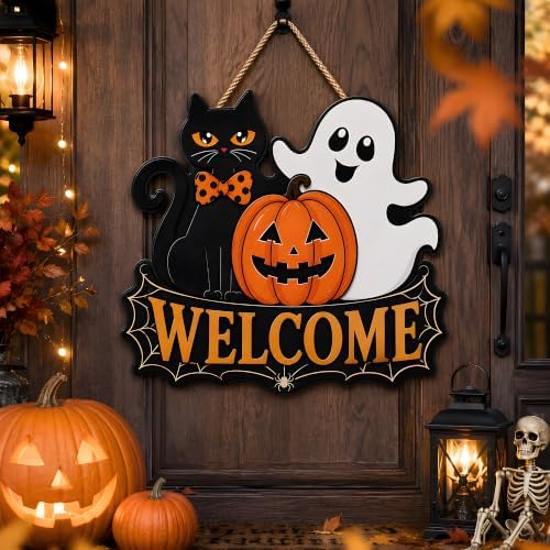 Halloween Party Decorations - Halloween Welcome Wreaths Sign for Front Door