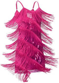 IDOPIP Kids Girls 1920s Flapper Dress Tassels Sequins Fringe Latin Dance Dress Gatsby Halloween Party Ballroom Dance Costumes