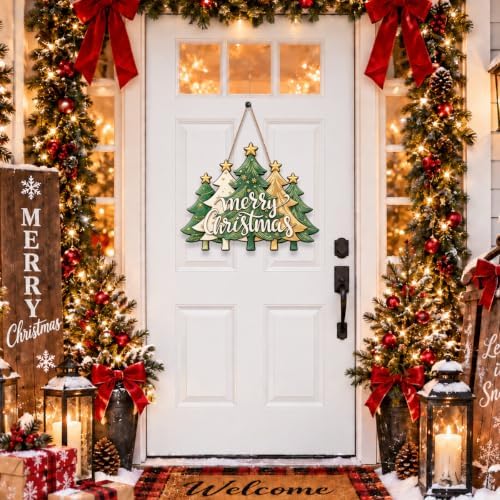 Christmas Decorations Green Gold Christmas Tree Merry Christmas Wood Sign