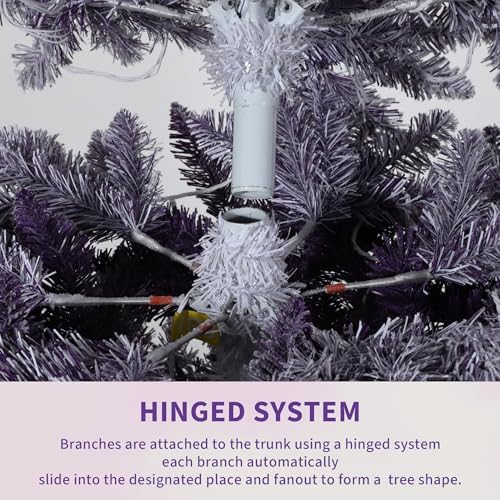 GarveeHome 6 ft Prelit Artificial Christmas Tree with RGB & Warm White Lights, Pre-Lit Snow Flocked Pencil Christmas Tree, Foldable Base,Holiday Decoration for Home, Office, Party,Purple Gradient