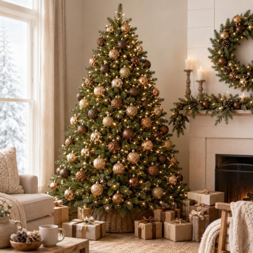 Lunmon 64 Pcs Christmas Ball Ornaments Bronze Copper Brown Gold Xmas Bulbs