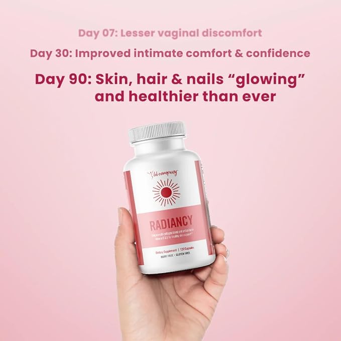 BB Company Radiancy | Vaginal Probiotics for Vaginal Dryness, pH Balance | Fights Itch, Odor | Anti-Aging | Hyaluronic Acid, Probiotics, Vitamin C, Multi Collagen | 120 Ct