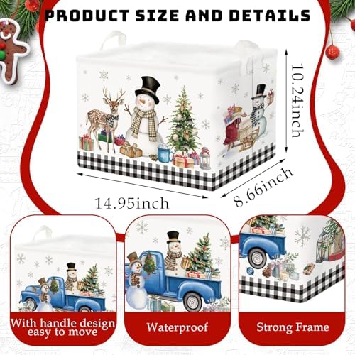 CHENGU 6 Pack Winter Storage Basket Collapsible Winter Basket for Gifts Buffalo Plaid Holiday Decor Large Snowman Bin Foldable Tree Box with Handle for Bedroom Office Home