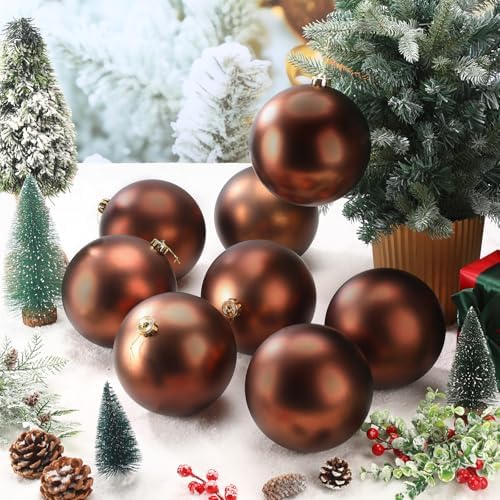 Wettarn 8 Pcs 6" Brown Christmas Tree Plastic Ball Ornaments