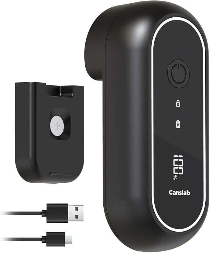 Canslab Turbo Rechargeable Electric Can Opener, LED Battery Life Display | Smart Auto Stop Can Opener for Seniors, Safe Touchable Smooth Edge, One Touch Hands-free Operation, Wall-mountable, Black