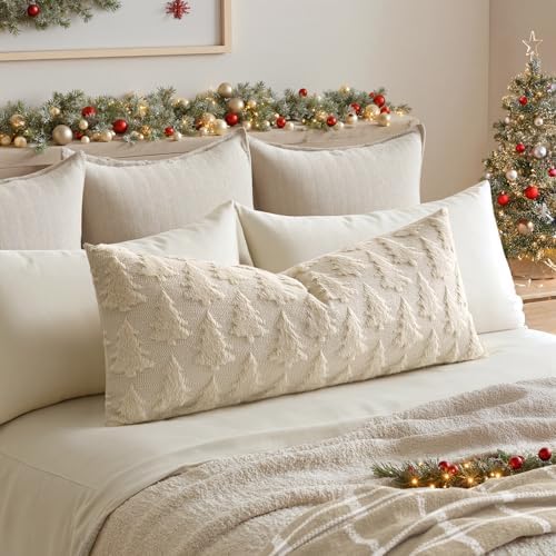 MIULEE Christmas Throw Pillow Cover Beige 14x36 Lumbar Body