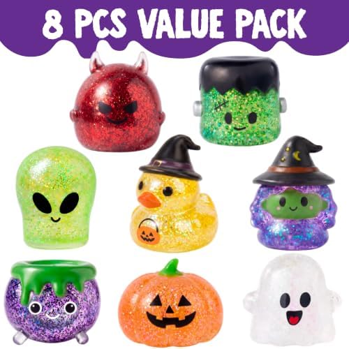 JOYIN 8 PCS Halloween Glitter Squishy Toys, Slow Rising Squishy Toys, Anxiety Relief Stress Balls, Sensory Toy for Kids Teens, Party Favors, Trick or Treating, Classroom Prize