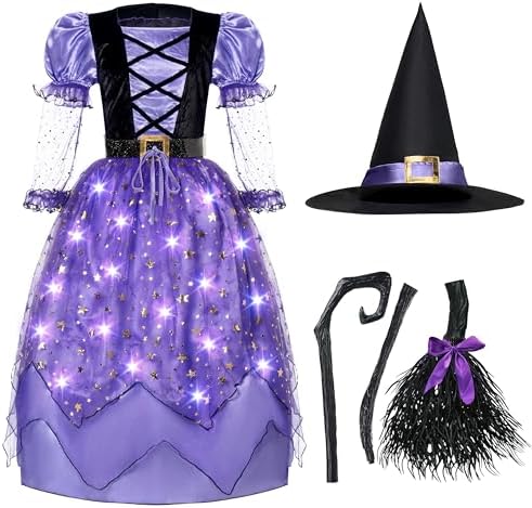 Spooktacular Creations Girls Witch Costume, Light up Witch Costume Kids, Starry Dress for Child Halloween Role Play Parties