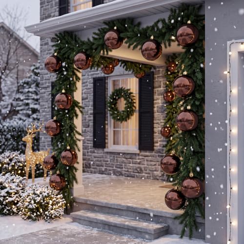 Threan 8 Inch Large Chocolate Brown Shiny Christmas Ball Ornaments