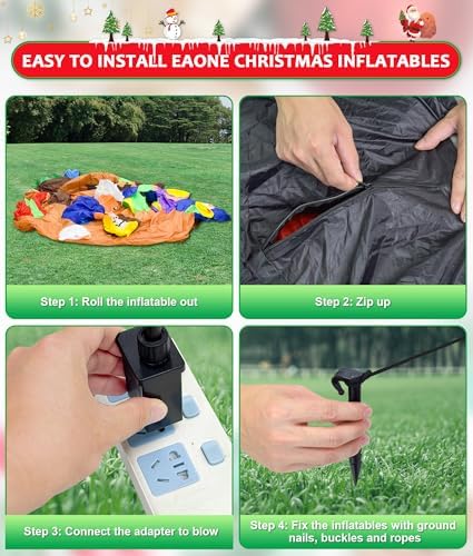 EAONE 12FT Christmas Inflatables Outdoor Decorations, Giant Blow ups Yard Decoration Inflatable Santa Claus Drive Sleight with 3 Reindeers, with Built-in LEDs for Indoor Outdoor Home Holiday Decor