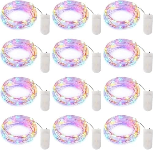 Brightown 12 Pack Easter Day Pastel LED Fairy Lights Battery Operated - Waterproof Silver Wire 7 ft 20 LED Firefly Lights for Easter Day Decor DIY Craft Party Bedroom
