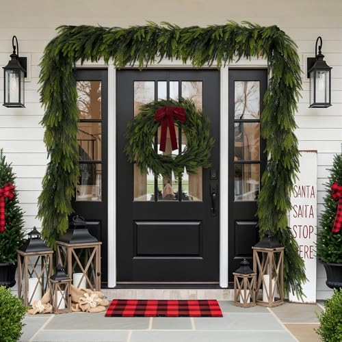 N&T NIETING 9FT Christmas Norfolk Pine Garland Real Touch Pine Artificial Garlands Faux Greenery Garland Winter Christmas Garland for Table Mantle Fireplace Indoor Outdoor Xmas Decorations (6 Pcs)