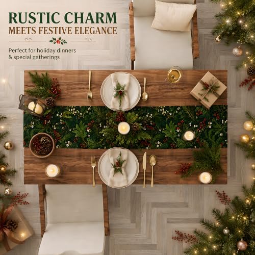 Christmas Party Decorations - Evergreen Holly Berry Xmas Table Runner