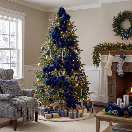 Thiccywoov 9 ft Velvet Christmas Ball Garland Ornament, Navy Blue