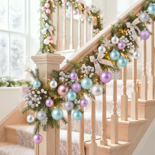 Lunmon 64 Pcs Pastel Christmas Ball Ornaments Candy Macaron Tree Decoration