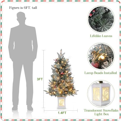 GarveeHome 3 ft Prelit Christmas Tree with 78 Warm Lights & Red Berry