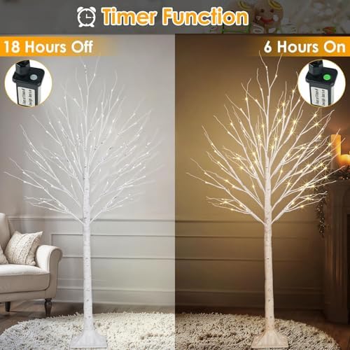 2 Pack 5FT Lighted Birch Tree, 200LED Twinkling Tree Lights, Warm White