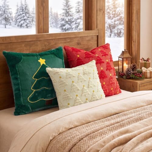 Softalker Green Christmas Pillow Covers 18x18 Set of 2, Winter Home Decor