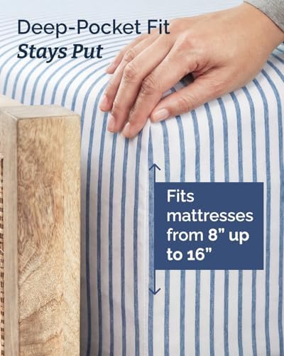 Twin Size 3 Piece Sheet Set - Breathable & Cooling Sheets - Blue Stripes